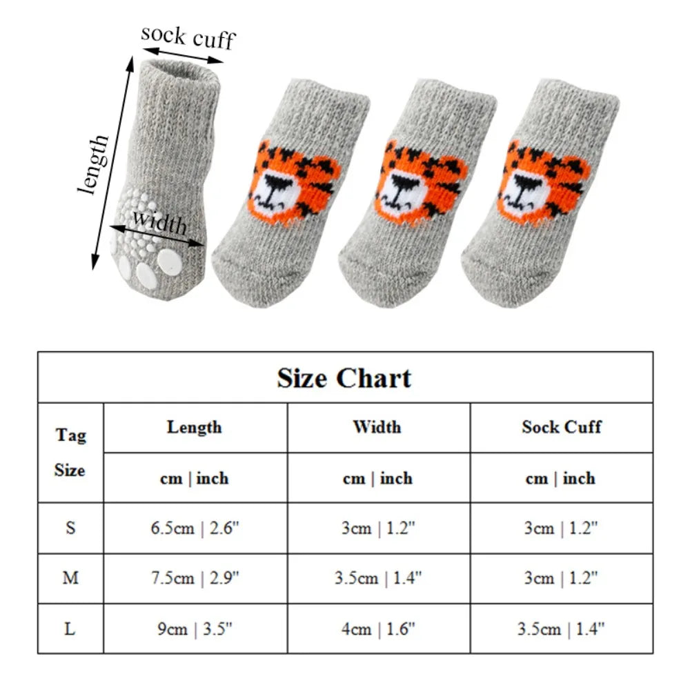4Pcs Pet Cat Dog Floor Anti-slip Socks Autumn Winter Warm Soft Wool