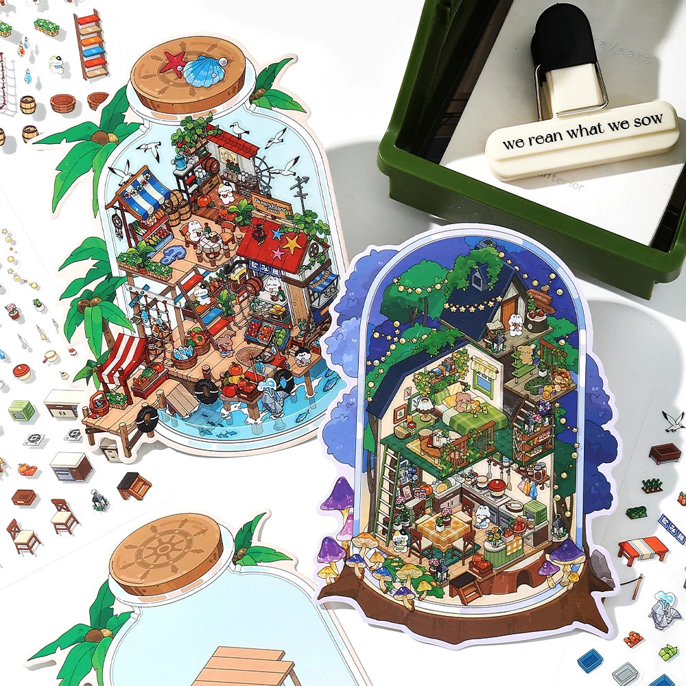 Kawaii  Deep Sea Home  3D DIY Landscape Sticker Pocket Cabin Scene