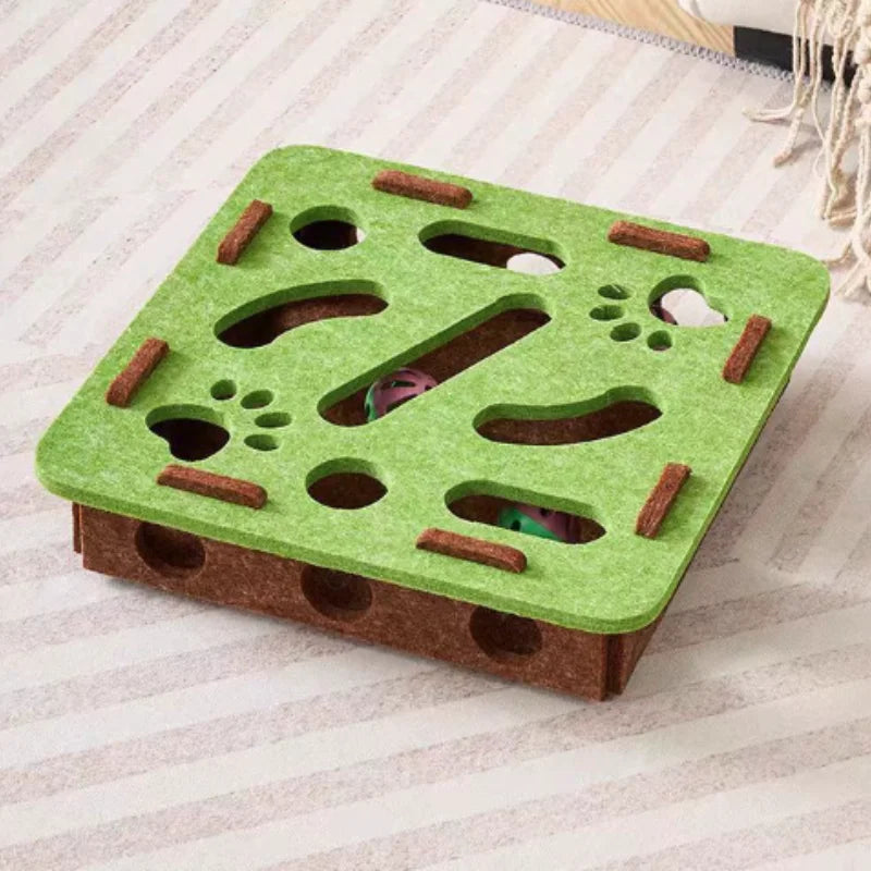 Interactive Cat Puzzle Maze Toy with Bell Ball Felt Box Kitten Playing