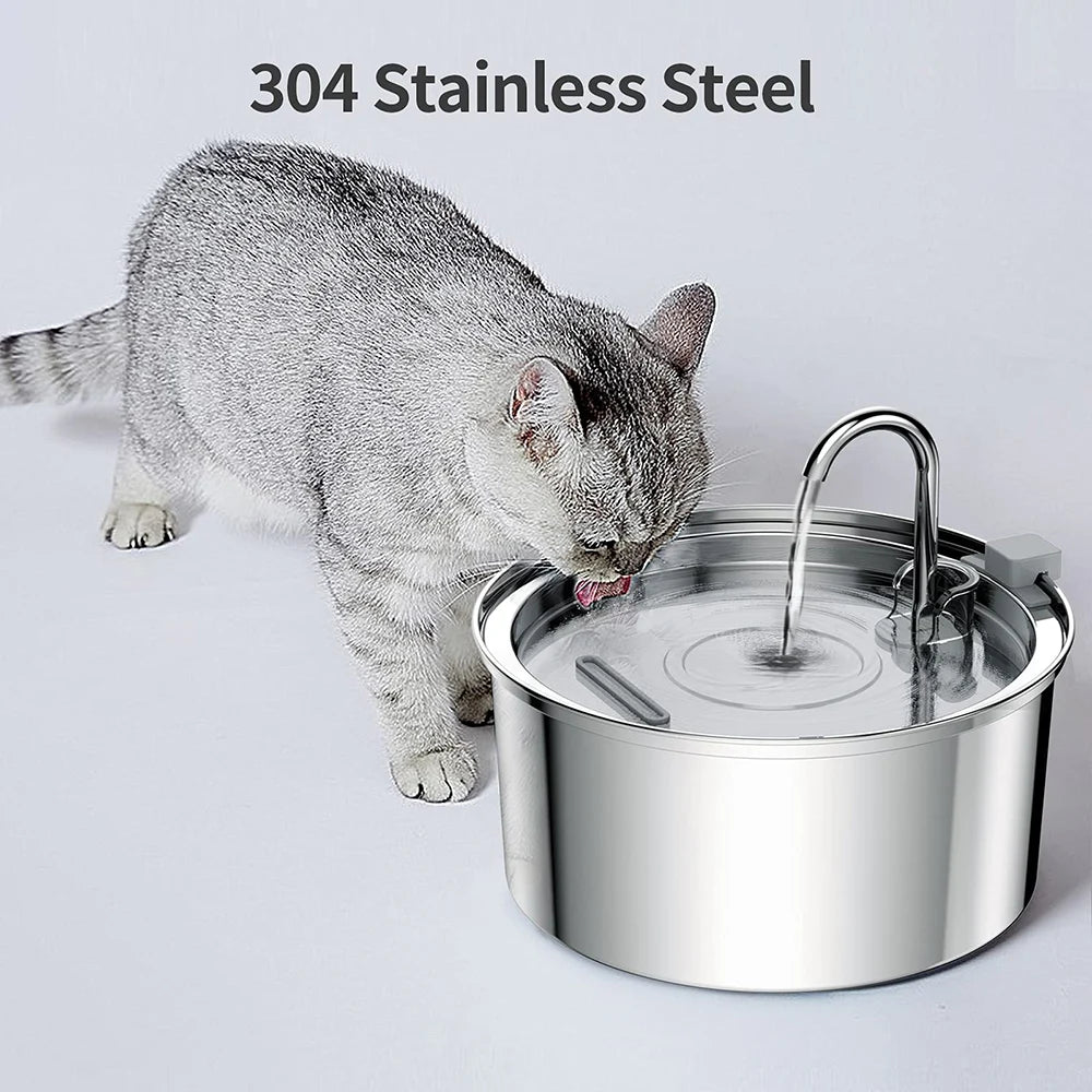 Stainless Steel Pet Water Feeder Cat Automatic Water Fountain USB