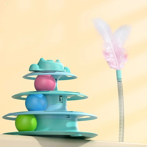 1pcs 4-Layer Feather Cat Turntable With Fun Toy Ball And Playing Stick