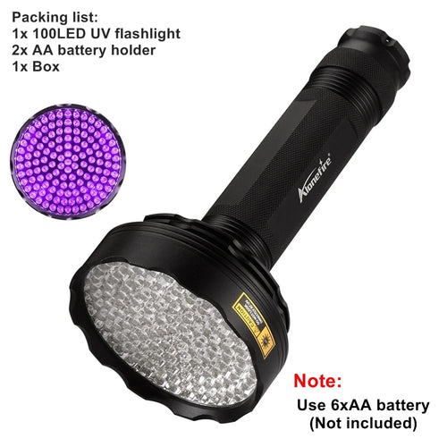 128LED 395nm UV Flashlight High Power Ultraviolet Torch Money Ore Pet