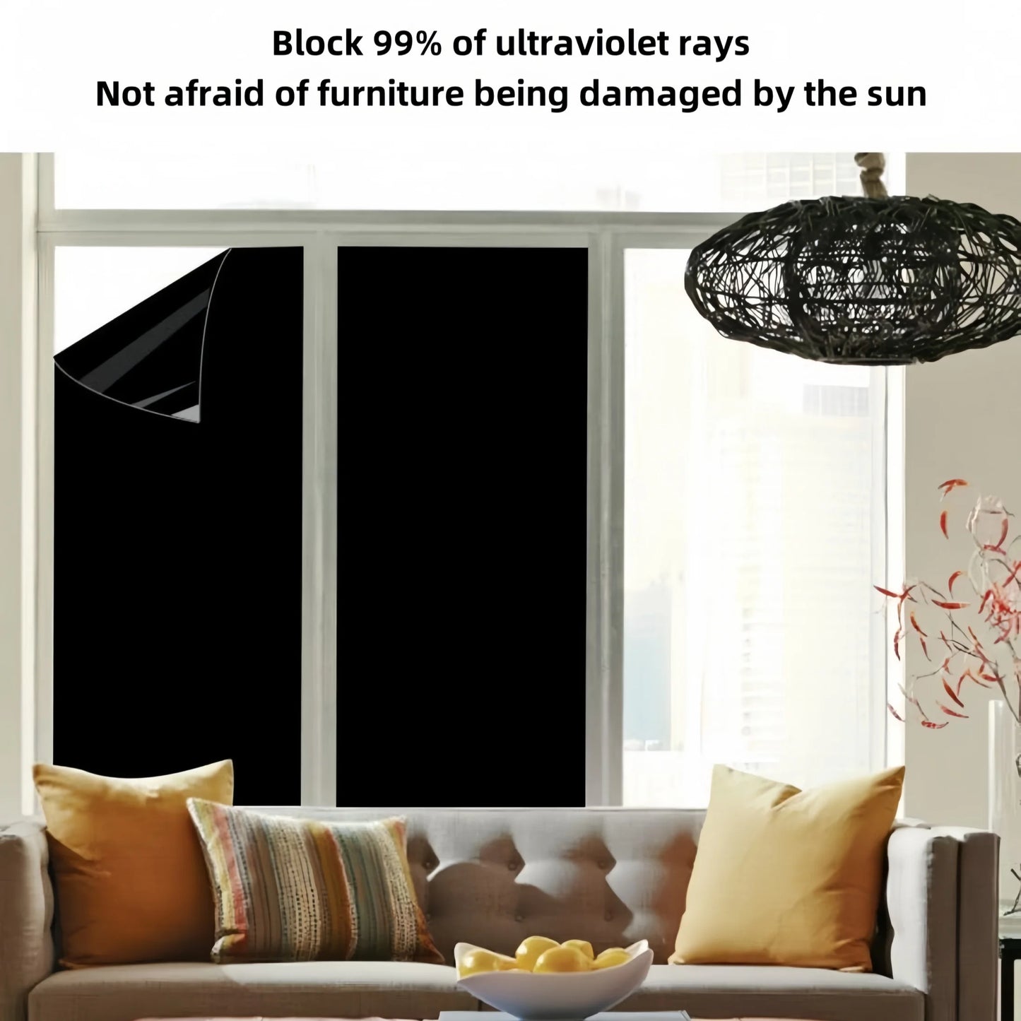 Black Opaque Glass Self-Adhesive Film, Uv Protection, Full Blackout