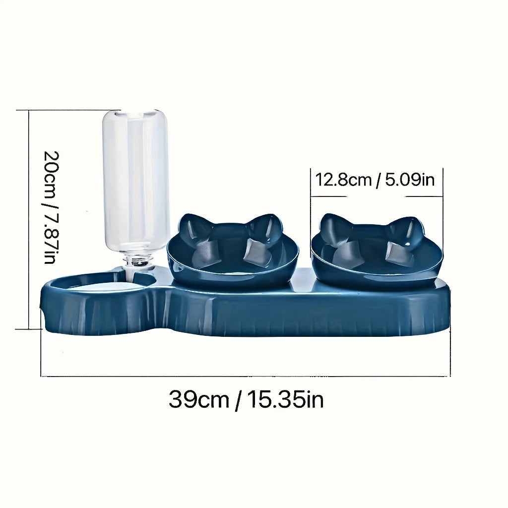 Pet Bowls With Water Feeder, 3 In 1 Ear Design Tilted Cat Water And