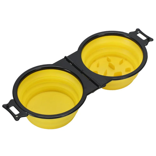 1-piece 2-in-1 Foldable Dual Bowl Feeding Bowl Portable Outdoor Travel