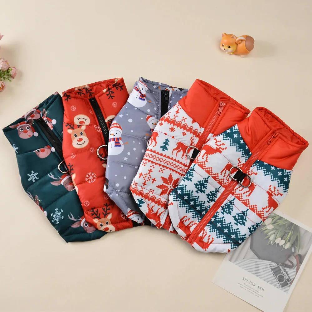 New Year Pet Coat For Christmas Deer Print Dog Jacket With D-ring