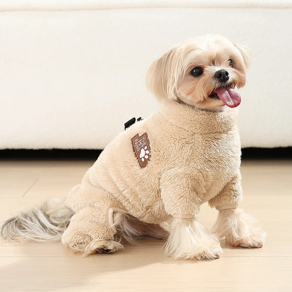 Soft Fleece Dog Clothes Winter Four Legs Covered  Plush Pet Coat