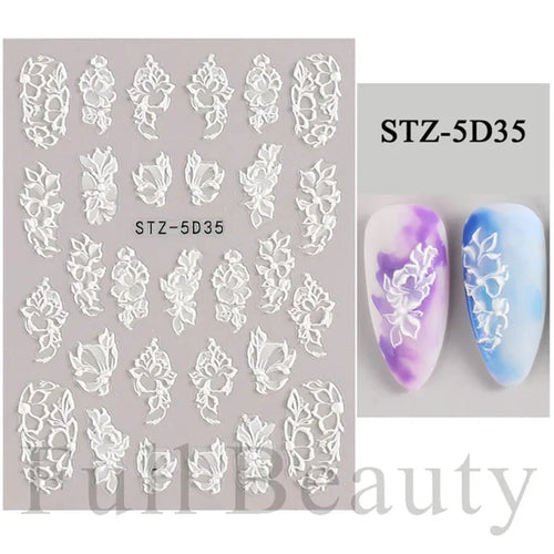 5D Simple Flowers Nail Embossed Stickers Elegant Wedding Design