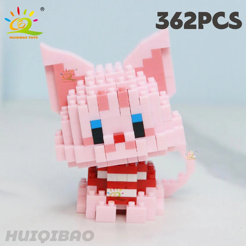 HUIQIBAO Cute Cat Micro Model Building Block Kids Mini Pets City
