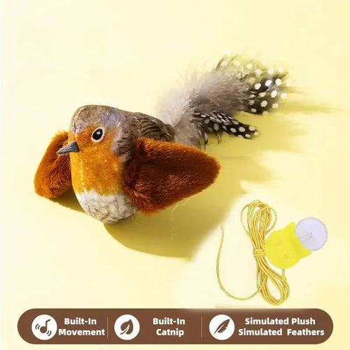 The pet cat toy emulates the sound bird to amuse the cat elastic rope