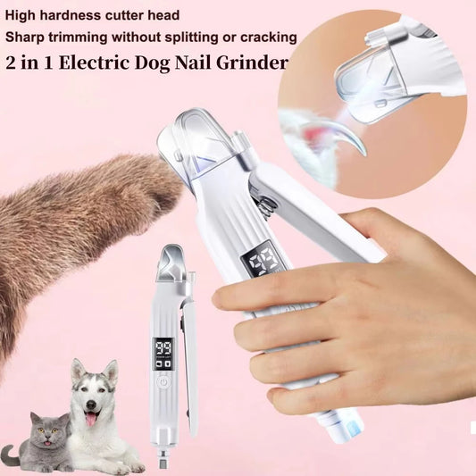 2 in 1 Electric Pet Nail Trimmer with LED Lights Pet Nail Grinder Dog