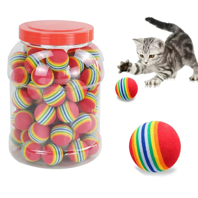 Rainbow EVA Cat Toys Ball Interactive Cat Dog Play Chewing Rattle
