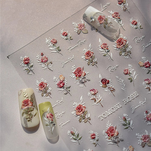 1 pc 5D Chinese style camellia nail sticker Vernal Equinox peach