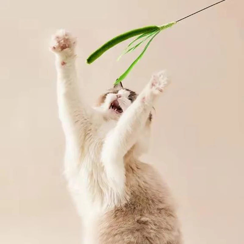 New Cat toys, dog tail grass teasing cat pole feather pole wire cat