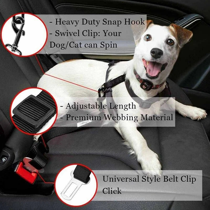 Pet Dog Seat Belt Adjustable Harnesses Lead Restraint Nylon Elastic