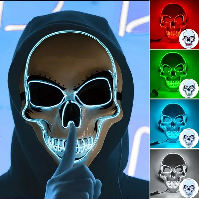 Halloween Adult Purification Mask LED Glowing Skull Terror Mask Cold