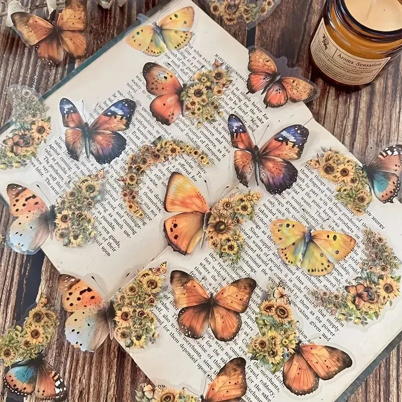 30 PCs Butterfly Flower Themed DIY Decorative Stickers Pack Decorative