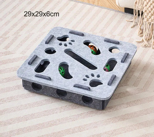 Pet Cat Puzzle Maze Holes Toys Felt Box With Bell Ball Kitten Playing