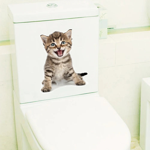 Vivid 3d Hole Funny Cat Dog Toilet Stickers Diy Wc Washroom Home