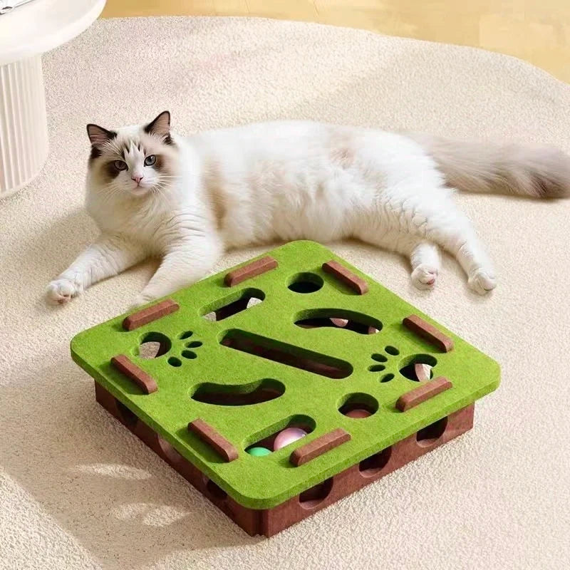 Pet Cat Puzzle Maze Holes Toys Felt Box With Bell Ball Kitten Playing