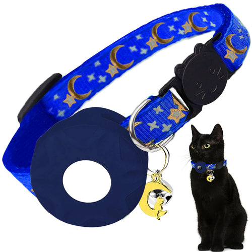 Apple Tag Pet Collar with AirTag Holder & Moon Ornament for Kitten