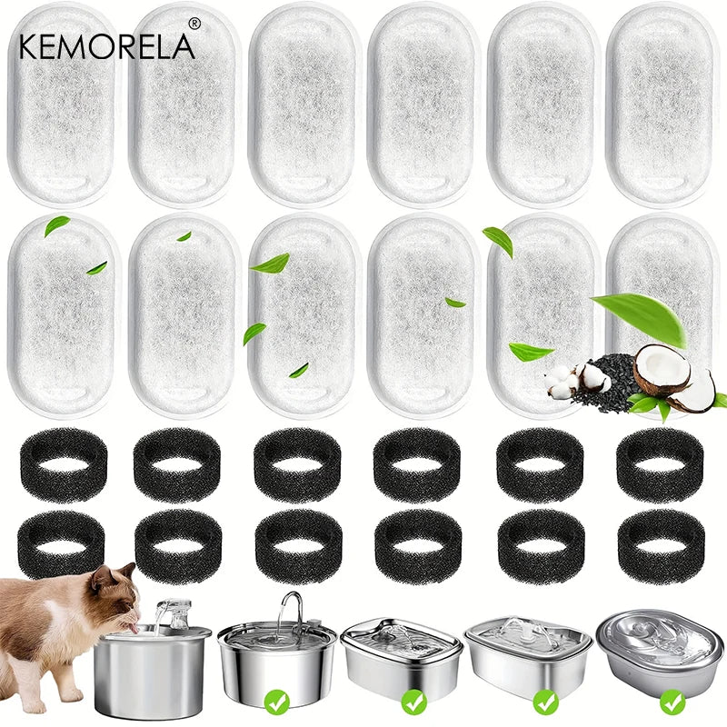 KEMORELA 12/15PCS Cat Water Fountain Activated Carbon Sponge Filters