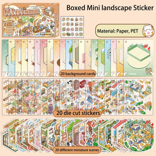Creative cartoon 3D landscape sticker book PET mini cabin scene