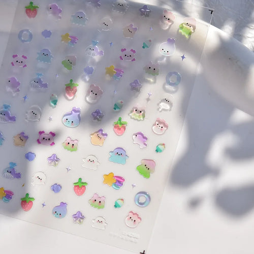 1PCS Relief Adhesive Cute Smiling Face Teddy Bear Nail Sticker