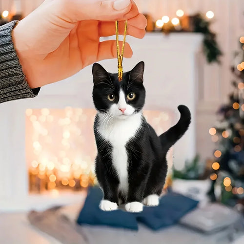2D Acrylic Plush Black and White Cat Small Decorative Pendant for Car