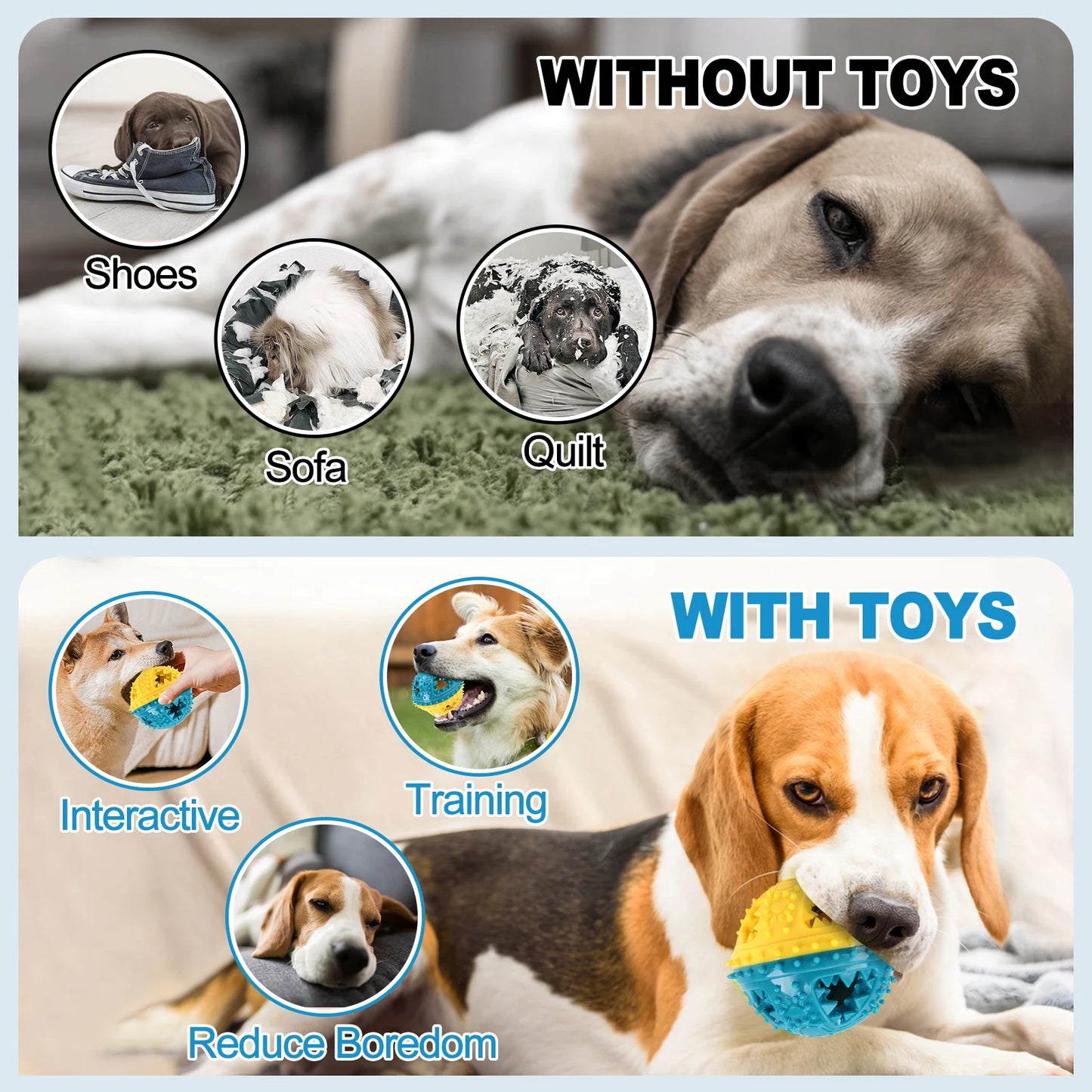 Dog Chew Toys Grinding Teeth Sound Ball Toys Leaking Food Balls Anti