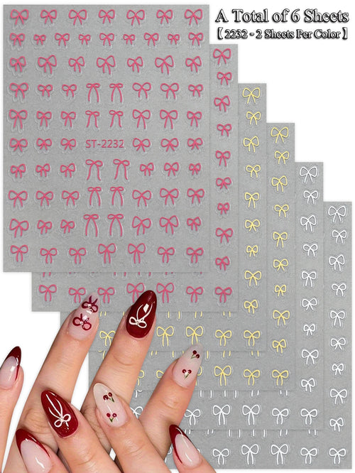6/12/18/24/30 Sheets Bowknot Nail Stickers Cute Ribbon Design Self