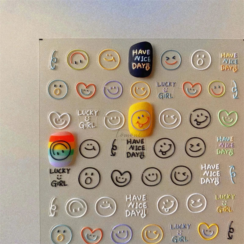 1PCS Relief Adhesive Cute Smiling Face Teddy Bear Nail Sticker
