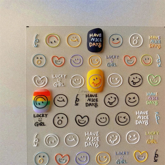 1PCS Relief Adhesive Cute Smiling Face Teddy Bear Nail Sticker