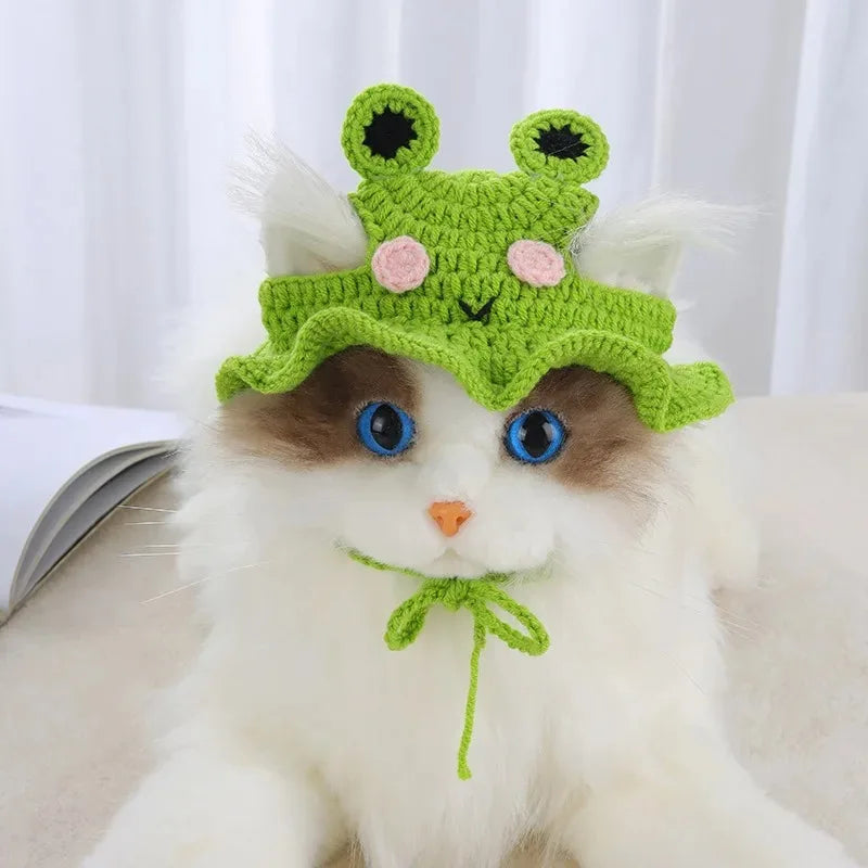 Cat Hats for Pets Handmade Cat Hat Elastic Woven Cap Pet Party Role