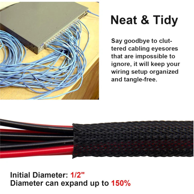 3/5M Black Insulated Braid Sleeving