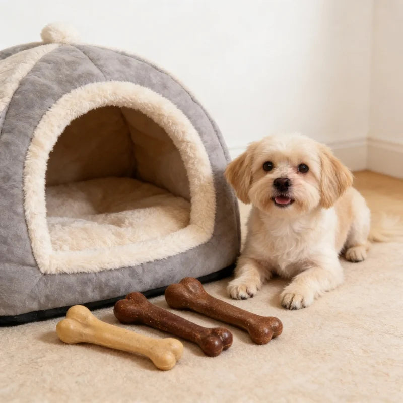 Dog Durable Beef Flavored Chew Toy, Bone Shaped Dog Interactive Play