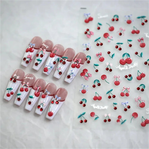 Japanese Vintage Red & Blue Rose Flower Laser Gold Silver Nail