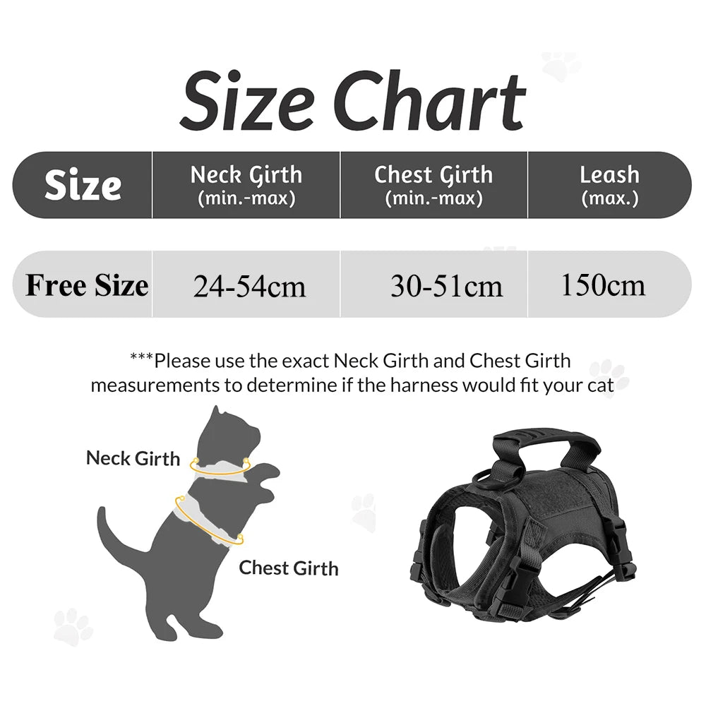 Tactical Cat Harness For Walking Escape Proof Adjustable Pet Vest
