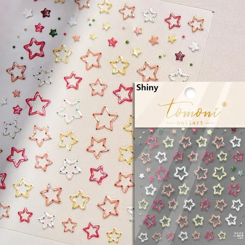 1pcs 5D Relief Kawaii Colorful Star Nail Art Stickers Multi Macaron