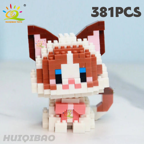 HUIQIBAO Cute Cat Micro Model Building Block Kids Mini Pets City