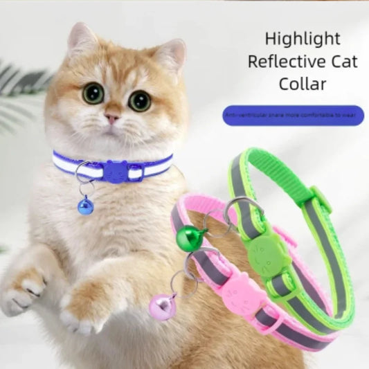Adjustable Reflective Breakaway Cat Collar with Bell Safety Elastic