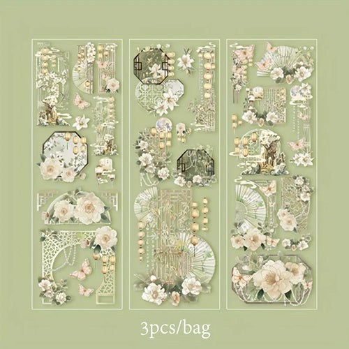 3 Sheets/Bag Of Classical Flower Hot Stamping PET Stickers Chinese