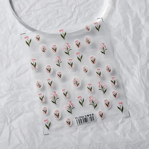 1piece 5Dcute tulip flower nail stickers high quality self-adhesive