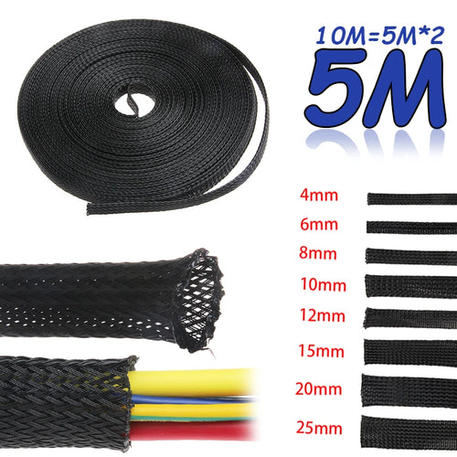 5M Tight PET Expandable Cable Sleeves Wire Gland Cables Protection