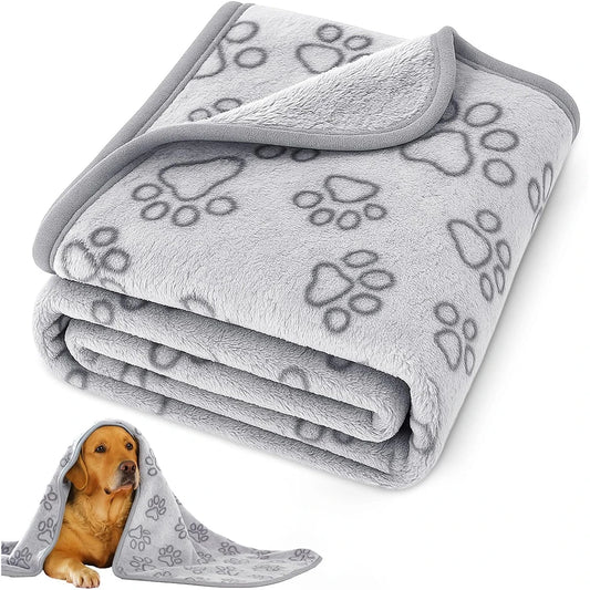 Cozy Plush Dog Paw Print Blanket - Soft Flannel Pet Bed Mat for Cats &
