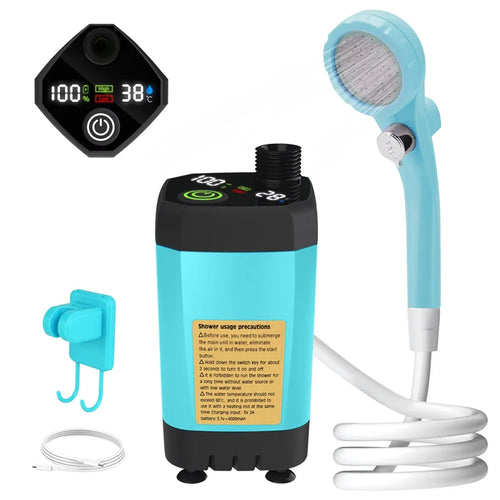 6000mAh Portable Camping Shower Pump Outdoor Shower Kit w/Full Screen