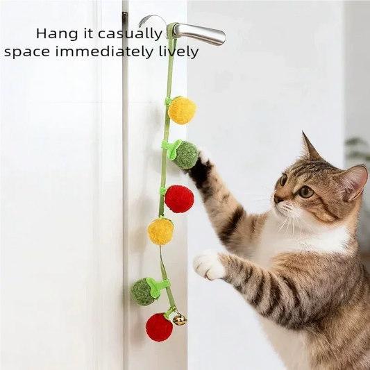 Durable Tomato Cat Teaser String Toy With Bell Self Play Interactive