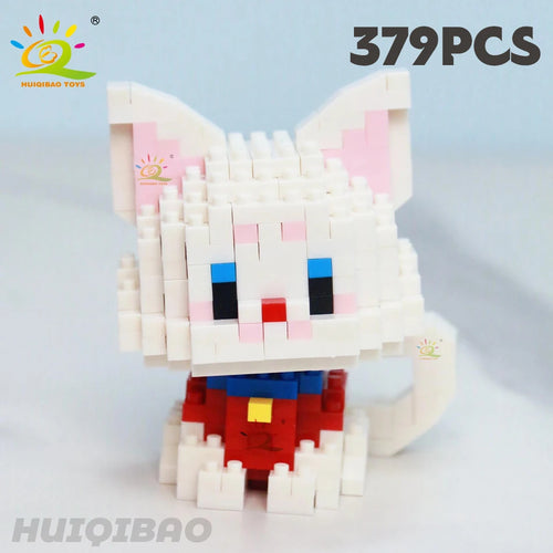 HUIQIBAO Cute Cat Micro Model Building Block Kids Mini Pets City