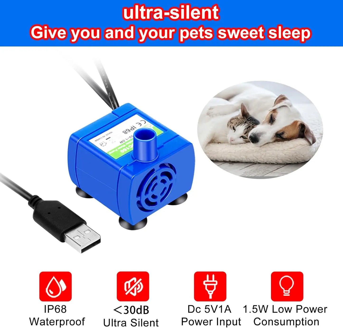 Water Pump LED Light Pet Cat Water Fountain Motor Replacement for Cat