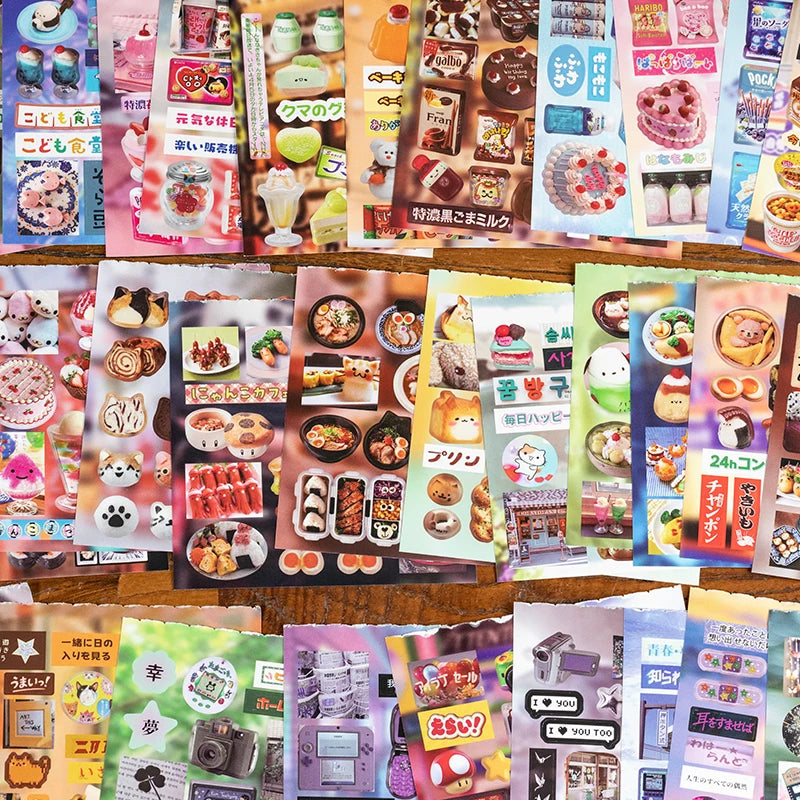 TIANZI 20 Sheets PET Die cut Stickers book Retro Cartoon Decorative